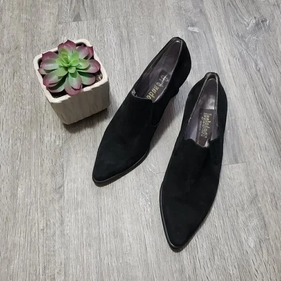 Ingledews * Vintage Black Suede Ankle Shoe Sz 7.5 - Picture 2 of 12